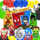 Kit Decoración Fiesta Super Héroes Globos Avengers +lona