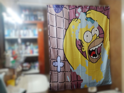 Cortina Baño Tela Impermeable Los Simpsons Con Ganchos