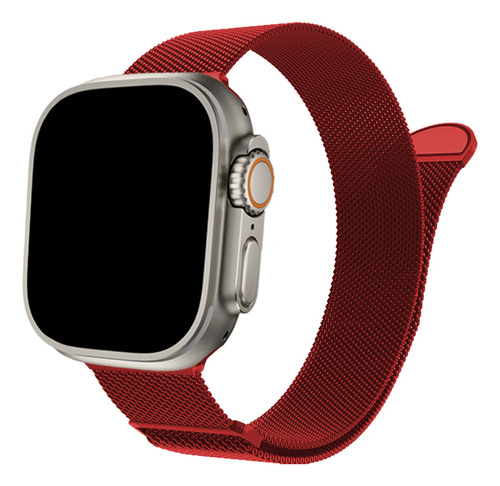 Correa De Acero Inoxidable Magnética Para Apple Watch 42 / 44 / 45 & Ultra - Color Rojo - Marca Cellbox