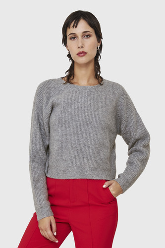 Sweater Crop Acanalado Gris Nicopoly