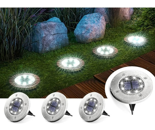 Pack X4 Luz Led Solar Con Estaca Exterior Jardin 8 Led 