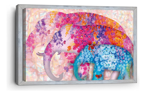 Cuadro Canvas Marco Inglés Elefante Flores 90x140cm