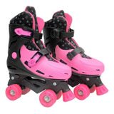 Patins Menina Rosa Glitter 4 Rodas Ajustável 33/36 E 37/40