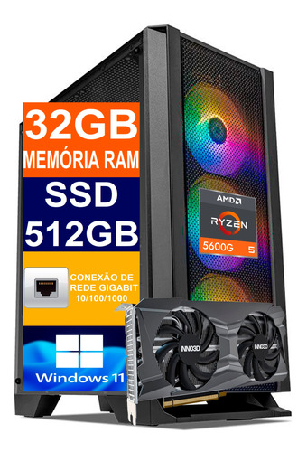 Pc Gamer Ryzen 5 5600g Ssd 512gb, 32gb Ddr4, Rtx 3060ti 8gb