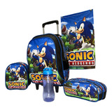  Kit Mochila Infantil Sonic Rodinhas Lancheira E Estojo 