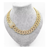 Collar Hombre Cadena Cubana Diamante Oro Plata 70cm -