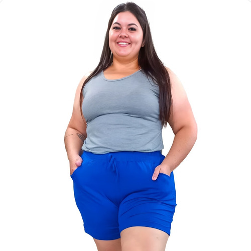 Short Feminino Malha Plus Size Moda Verão Cores Vibrantes