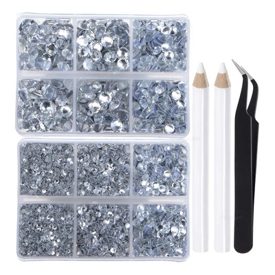 6616 Kit De Bisuteria Cristal Pedreria Para Ropa Uñas Hotfix Zynlora Blanco