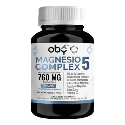 Oby Magnesio Complex 5: Citrato, Glicinato, Treonato, Taurato, Gluconato | Sin oxido | Minerales Quelados polvo, Camu Camu y D3 | Magnesium Complejo Cortisol | Vitaminas Mujer Y Hombre | 60 Capsulas | MercadoLibre