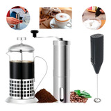 Molinillo Grano Cafe + Jarra Cafetera Vidrio 600ml + Batidor