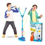 Pedestal Microfone Azul Duplo Infantil Som Luz Mp3 Celular