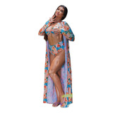 Saída De Praia Poliamida Kimono  Proteção Solar Uv 50+ Verão