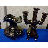 Conjunto De Vaso + Castiçal(candelabro) Porcelana Antiga