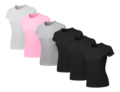 Kit 6 Blusas Feminina Camiseta Lisa Básica Algodão Baby Look