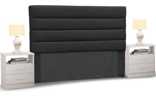 Cabeceira Cama Box Casal King 195cm Greta Suede Preto C/ 2 Criados Cor Preto