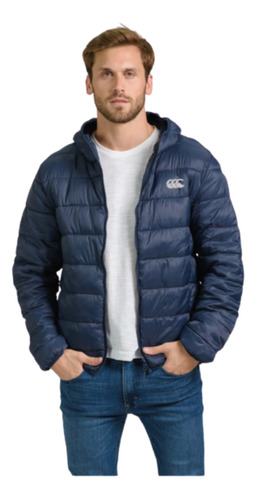 Campera Canterbury Inflable Con Capucha Azul Abrigada