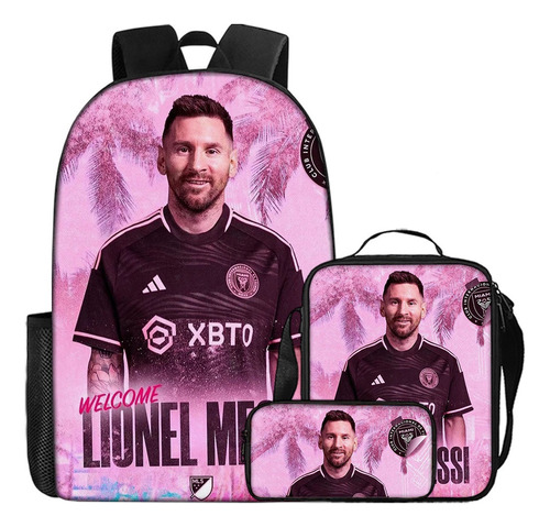 Conjunto De Mochila De Estudante Messi Miami De 3 Peças