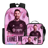 Conjunto De Mochila De Estudante Messi Miami De 3 Peças