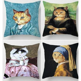 Kit 4 Funda De Almohada 45x45 Cm Gato Dibujos Animados