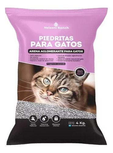 Piedras Arena Sanitarias  P/ Gato Aglutinante Lavanda 4kg