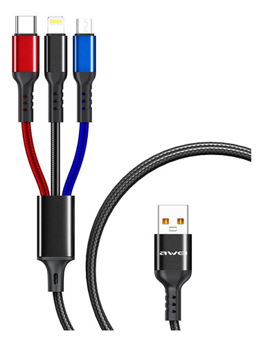 Cable Cargador 3 En 1 Compatible Con Tipo C Micro Usb Y Ligh