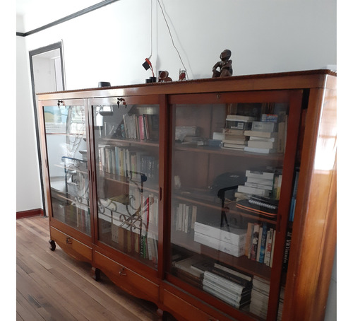 Biblioteca Madera, Puertas Corredizas Con Vidrio