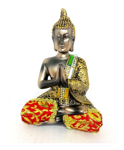 Escultura De Buda Budha Hindu Meditando C/ Tecido Decoração