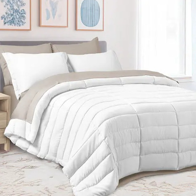 Set de 7 Piezas Edredón Acolchado y Sábanas King Size Dreamlab, Colcha para Cualquier Temporada, Hipoalergénica, Color Blanco y Beige | Envío gratis