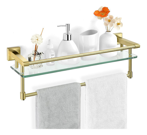 Estante De Vidrio Para Baño Con Toallero Dorado