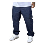 Calça Cargo Masculina Jeans Elástico Cordão Moda Dazzling