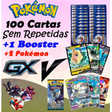 Lote (kit) 100 Cartas Pokemon + 1gx + 1 V + 1 Pacotinho Br 