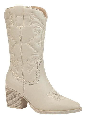 Bota Vaquera Tubo Bordado Tierra Bendita Beige 7cm Msi