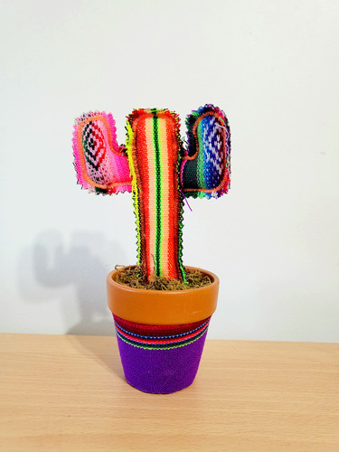 Adorno Cactus De Tela De Aguayo En Maceta De Barro