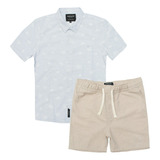 Conjunto Infantil Masculino Camisa Casual + Shorts Bege