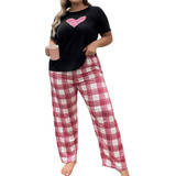 Conjunto Pijama Pantalón Rosa Cuadros, Tallas Extra 2xl 3xl