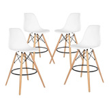 Set 4 Sillas Altas Blancas Eames Con Reposapies Para Barra