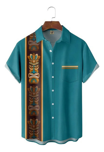 Hjb Camisa Hawaiana Unisex Tiki Blue 2, Camisa De Playa For