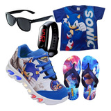 Tenis Infantil Led Sonic + Chinelo + Camisa + Relogio Oculos