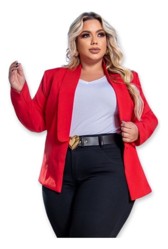 Blazer Feminino Casaco Colete Plussize Manga Longa Sem Forro