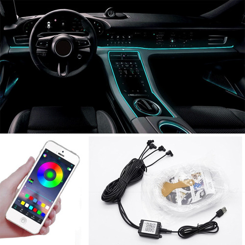 6 En 1 Luz Interior Para Auto Con Control App Led Tiras 6m