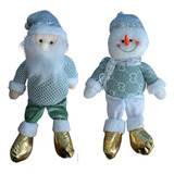 Kit Boneco Neve + Papai Noel Verde Perna Mole Enfeite Natal