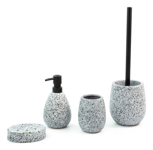 Kit Para Banheiro Em Cerâmica Cinza Granulado 4 Peças  Oikos