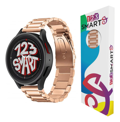 123smart Pulseira De Aço Inoxidavel 20mm Compativel Com Samsung Galaxy Watch Active 1 2 Galaxy Watch 4 5 6 40mm 42mm 43mm 44mm 45mm 46mm 47mm Cor Gold Rose