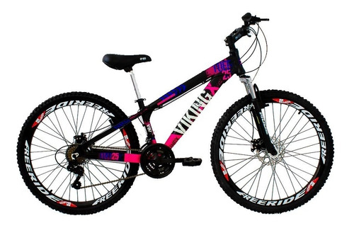 Bicicleta Viking X Tuff25 Aro 26 Freio A Disco 21v Shimano Cor Preto/rosa Tamanho Do Quadro 13