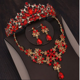 Conjunto Tiara Colar E Brinco Cabelo Noiva Vermelho Luxo 048