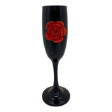 Taça Pomba Gira Negra Com Rosa Vermelha 20 Cm 300 Ml Vidro