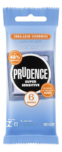 Preservativo Masculino Lubrificado Super Sensitive Prudence Pacote 6 Unidades Embalagem Econômica