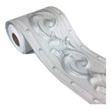 Elegante Papel Tapiz De Moldura Floral Gris Plateado Con Bor