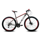 Bicicleta Aro 29 Ksw Xlt 100 - 27vel Alivio 1.0 + K7 + Trava Cor Grafite/vermelho Tamanho Do Quadro 19