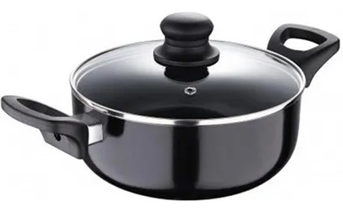 Panela Caçarola Avulsa Teflon Comtampa De Vidro 24cm 4,3 L Cor Preto